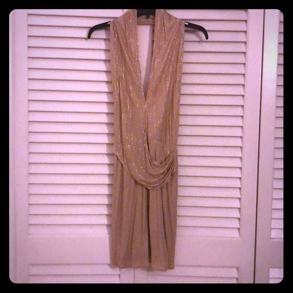 Bebe- Gold Open Back Mini Dress